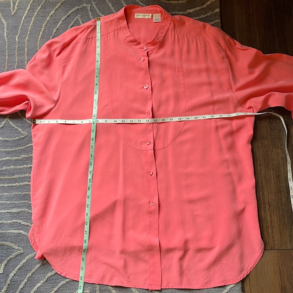 Vintage Anne Fontaine Silk Bright Coral-Pink Tab Collar Blouse Size 22 - Picture 8 of 8